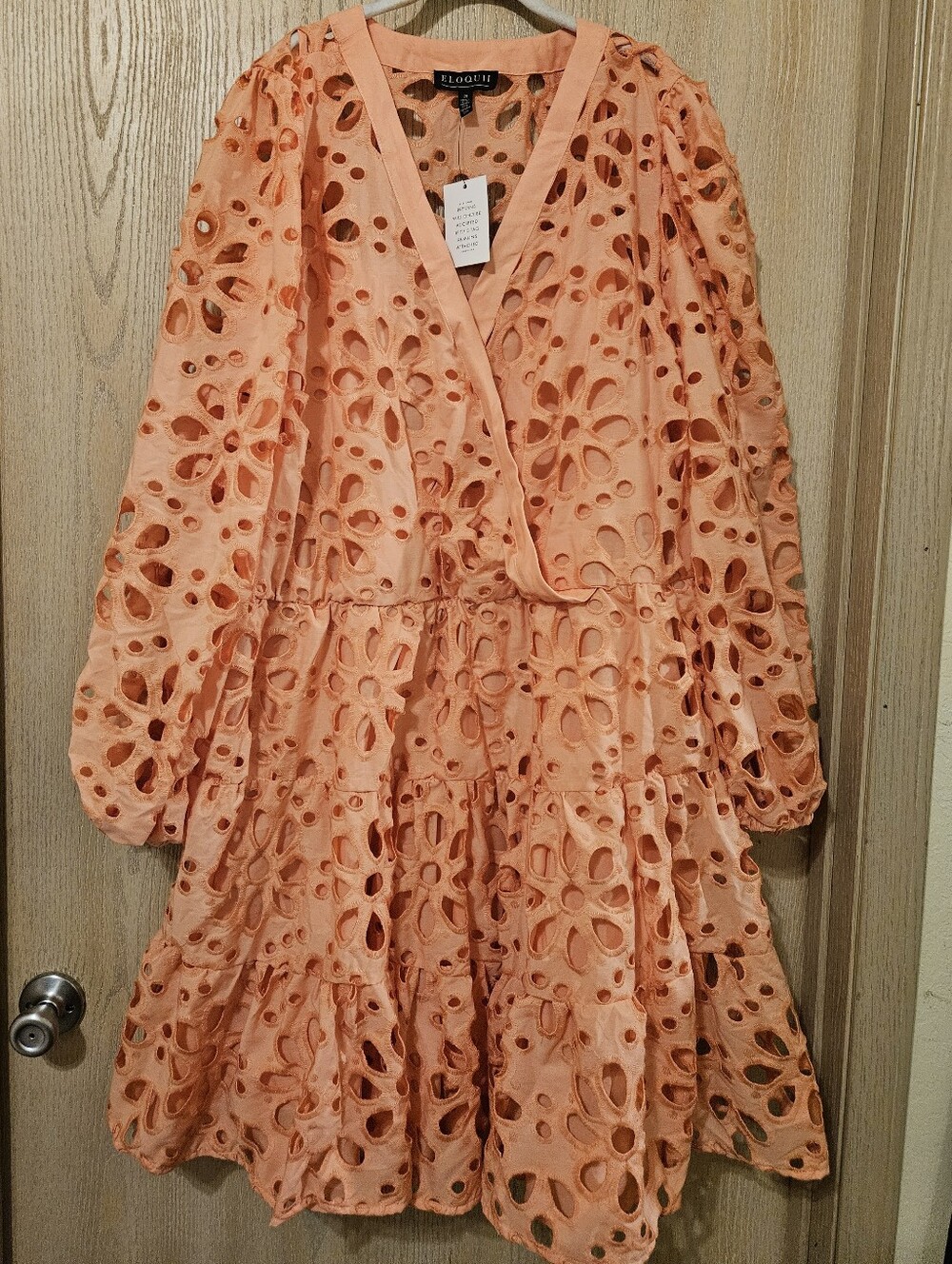 Eloquii Peach Eyelet Tiered Dress
